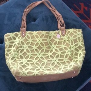 NWOT Big Buddha lime green beige tote